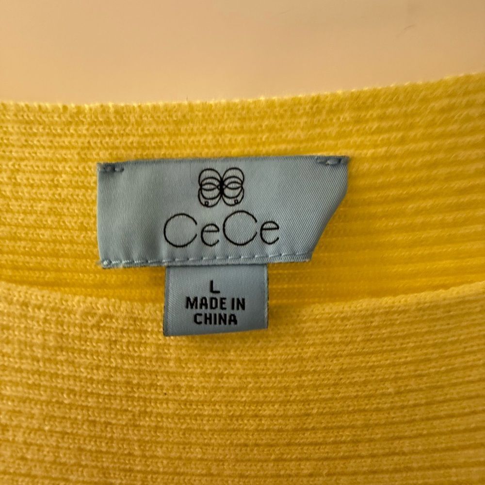 New CeCe Bright Yellow Ribbed Knit Sweater Dolman Sleeves Boat Neck Boho - Picture 2 of 9